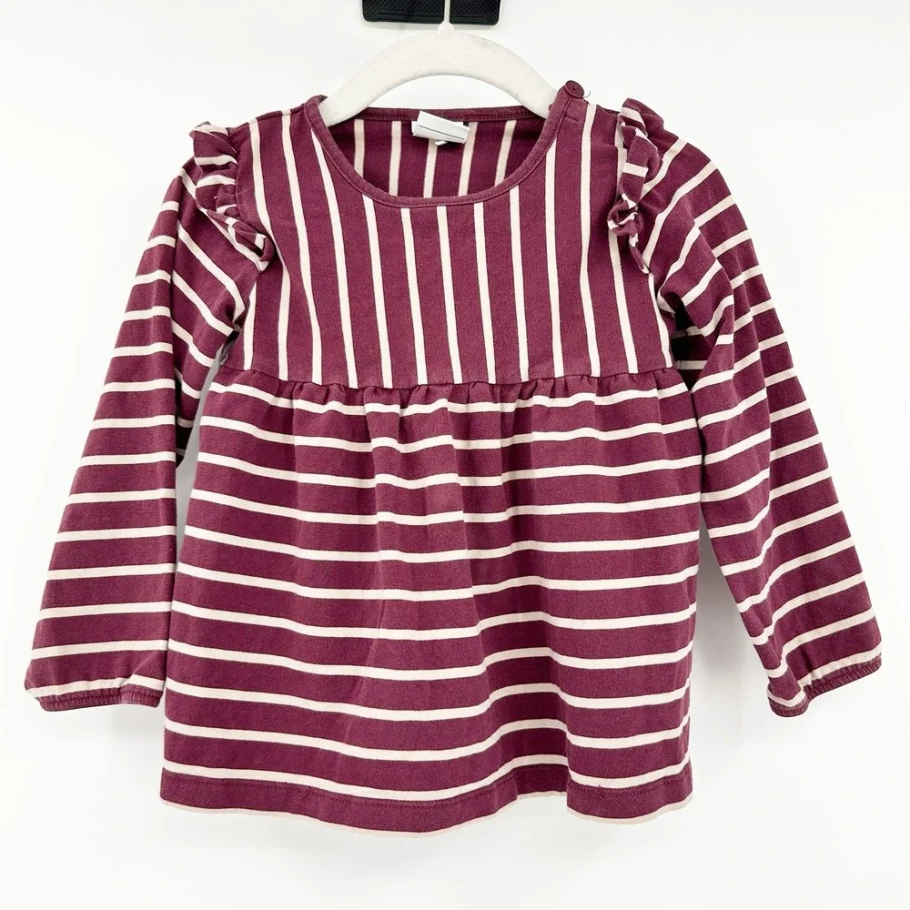 Polarn O. Pyret Toddler Girls Striped Scandi Ruffle Peplum Tunic Top Size 1.5-2Y